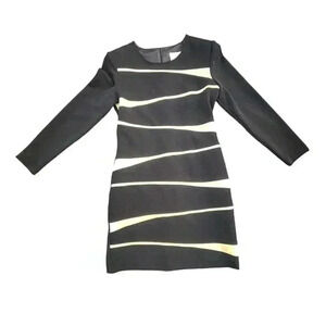 Joseph Ribkoff Black Bodycon Knit Dress Gold Diagonal Blocking Size 8 Vintage
